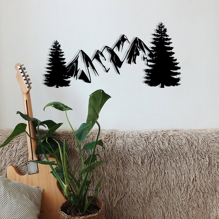 Wallity Pine Escultura de pared de metal negro